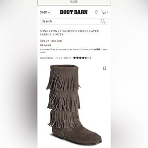 NWOT Minnetonka GREY Suede Fringe Boots… SZ5 hard to find _SOLD OUT ONLINE